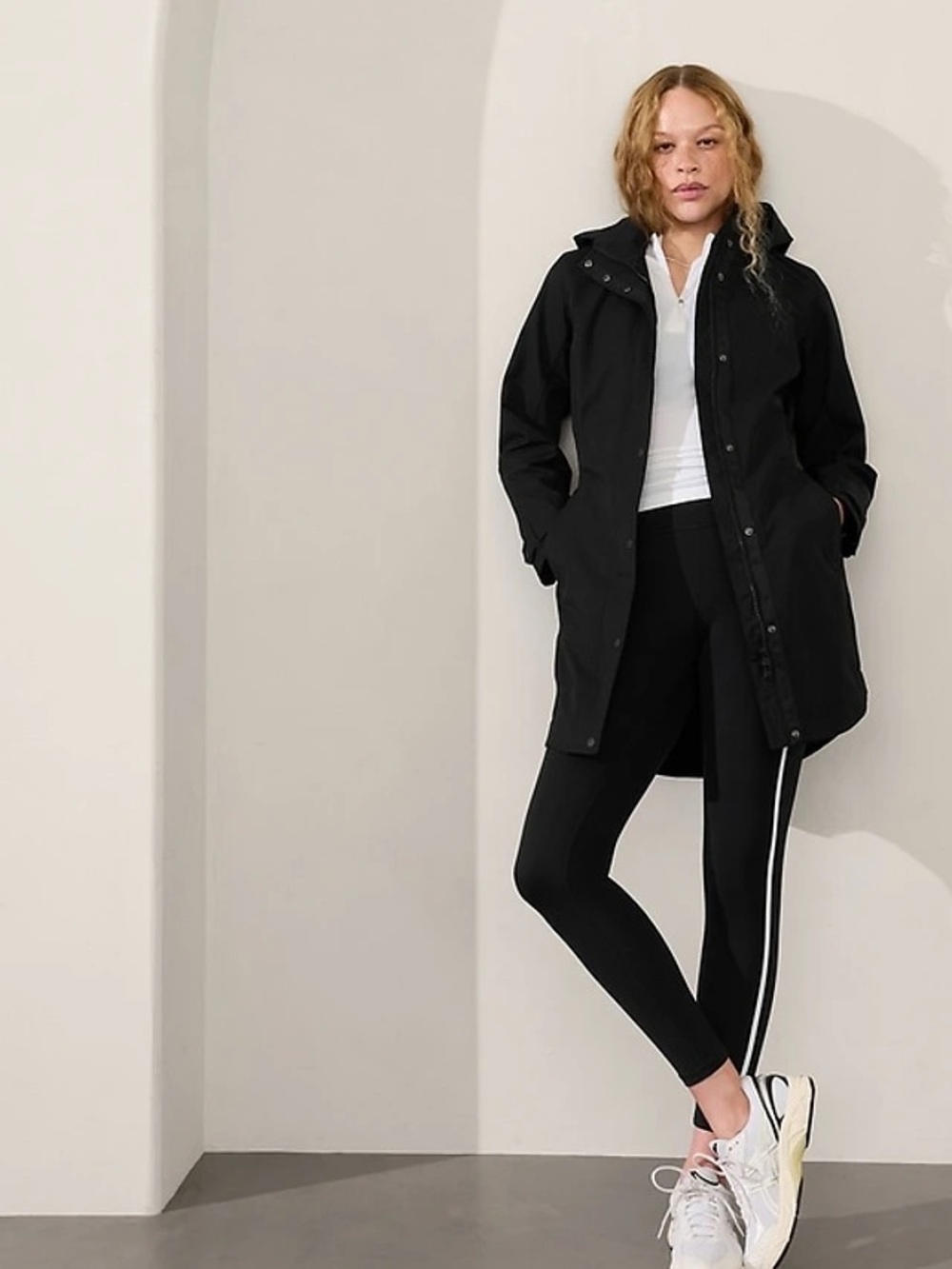 Tall Athleta RainOut Sutro Long Waterproof Trench Coat Black